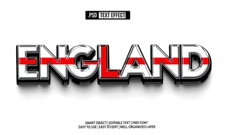 PSD la plantilla psd de efectos de texto editables de inglaterra