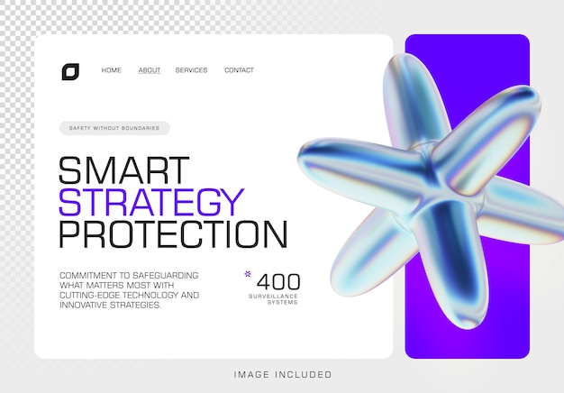 Plantilla de PSD Estrategia inteligente Protección Seguridad cibernética moderna Diseño de página de aterrizaje del sitio web