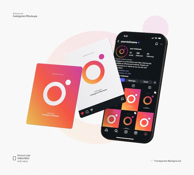 plantilla PSD de maqueta de interfaz de usuario de Instagram para iPhone 16 con fondo editable