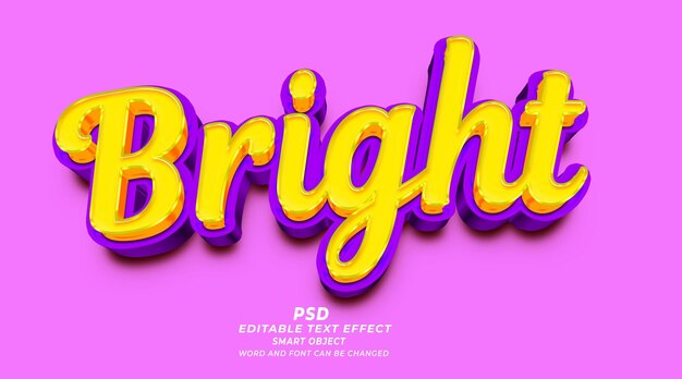 Plantilla psd de photoshop con efecto de texto editable en 3d brillante