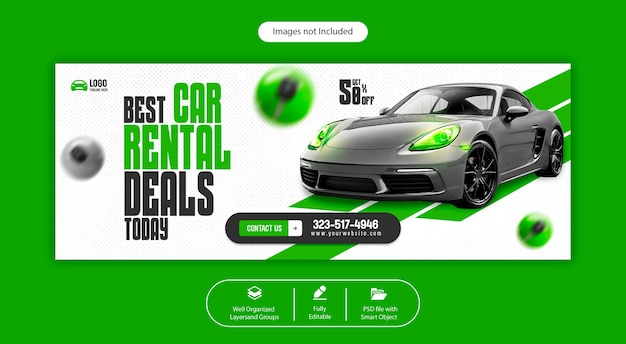 Plantilla PSD de portada de Facebook para alquiler de coches y automoción