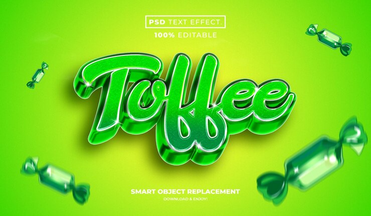 PSD plantilla psd premium de efecto de texto de caramelo de toffees verdes
