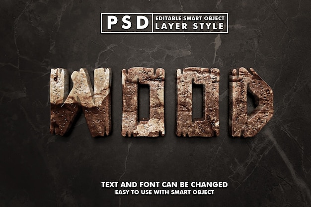 Plantilla de psd premium de efecto de texto de madera 3d