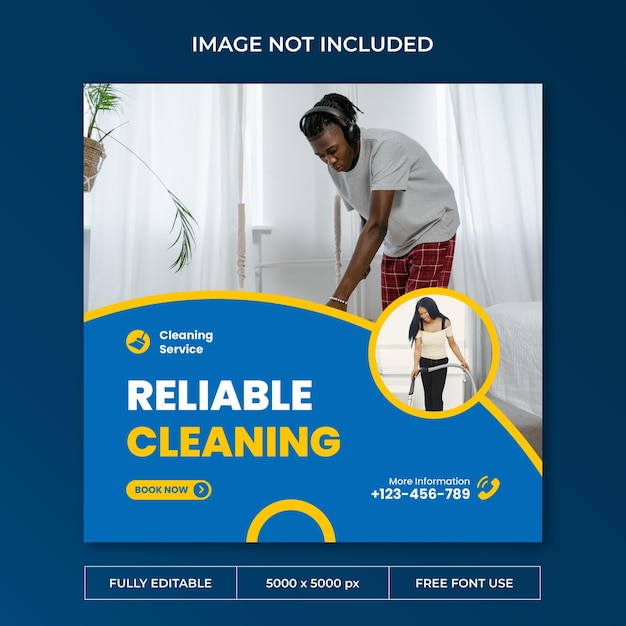 Plantilla psd de publicación de instagram de servicio de limpieza