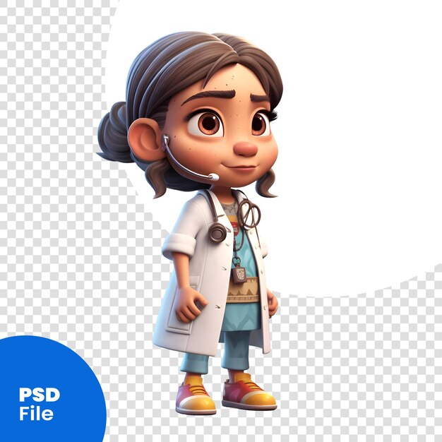 PSD plantilla psd de renderizado 3d de una niña con estetoscopio alrededor del cuello