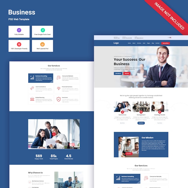 Plantilla PSD de sitio web comercial