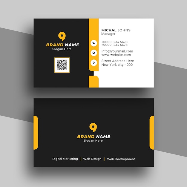 Plantilla PSD de tarjeta de visita creativa amarilla