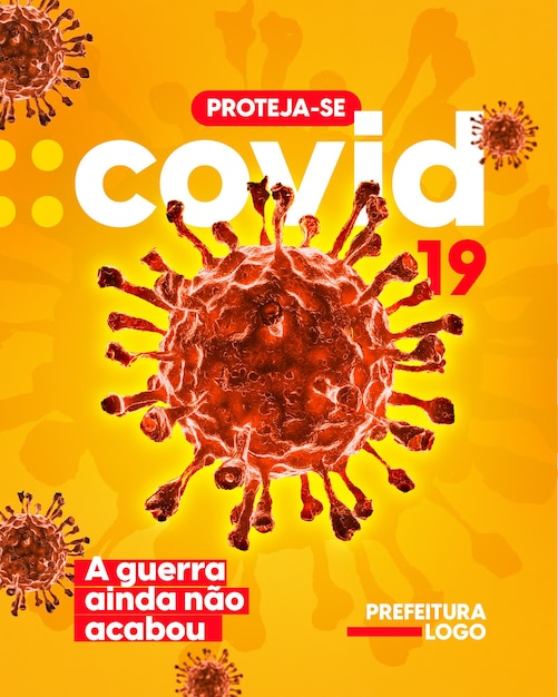 Plantilla psd con textos editables y virus 3d para información sobre covid19 y variantes