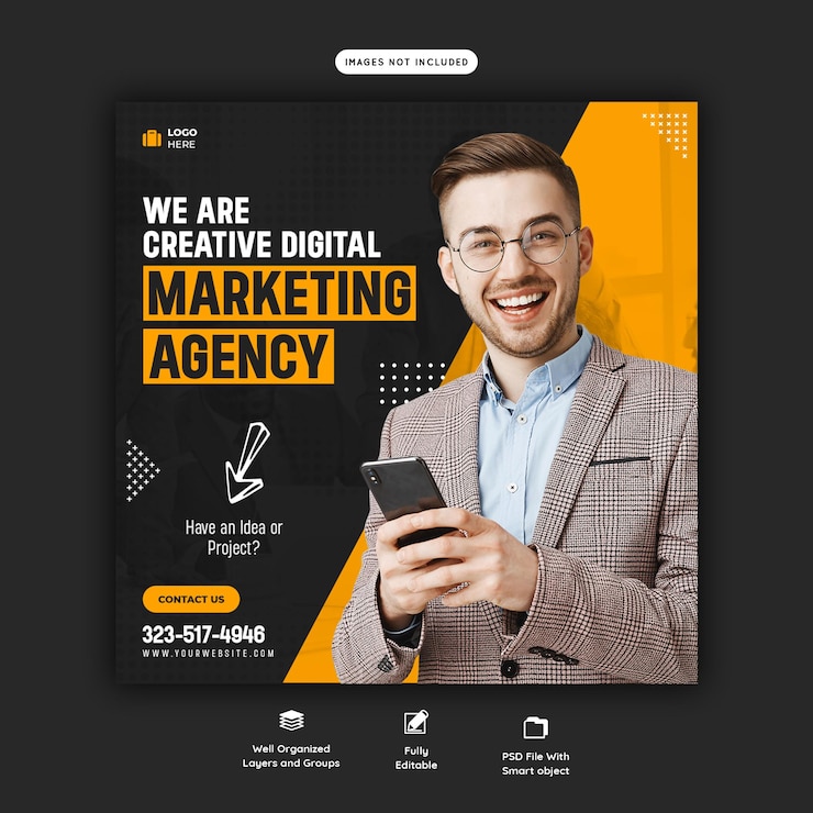 PSD plantilla de publicación de agencia de marketing digital y redes sociales corporativas