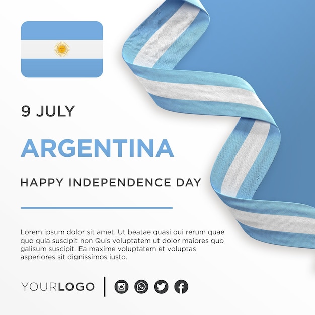 Plantilla de publicación del aniversario nacional del banner de celebración del Día de la Independencia Nacional de Argentina