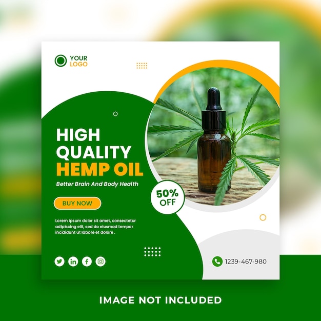 Plantilla de publicación de banner de redes sociales de aceite de cáñamo natural cbd