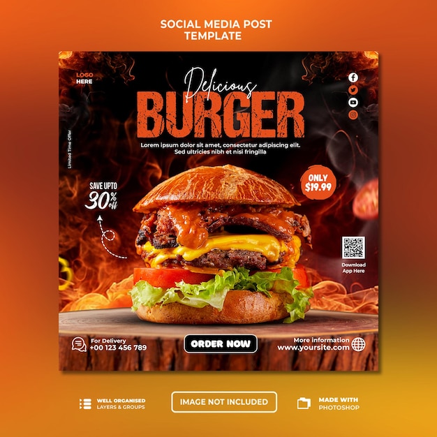 Plantilla de publicación de banner de redes sociales de alimentos