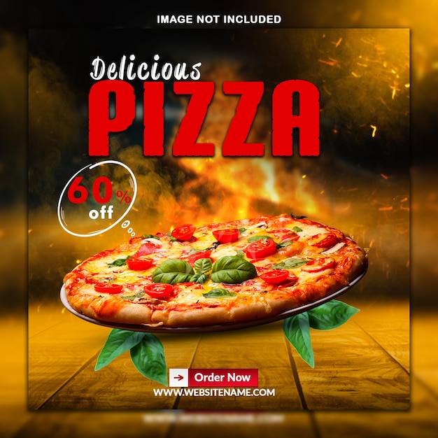 PSD plantilla de publicación de banner de redes sociales de comida de pizza deliciosa psd premium