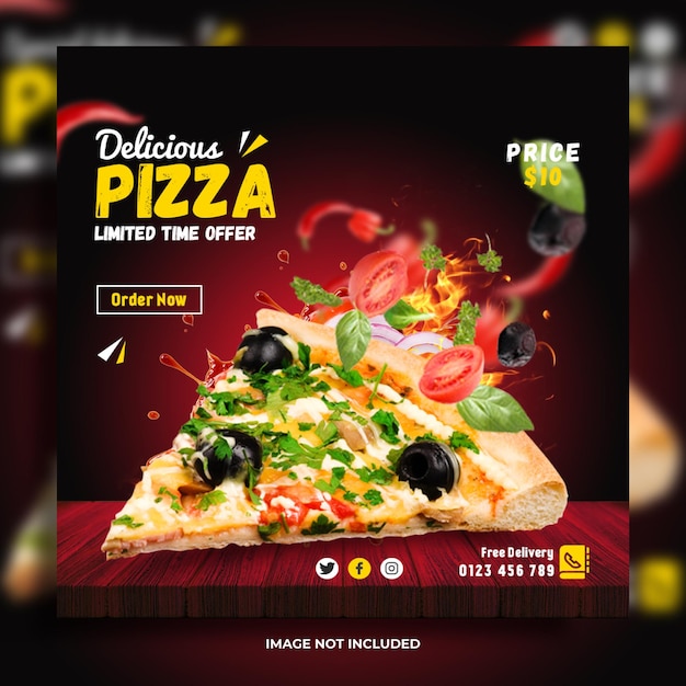 Plantilla de publicación de banner de redes sociales de comida de pizza
