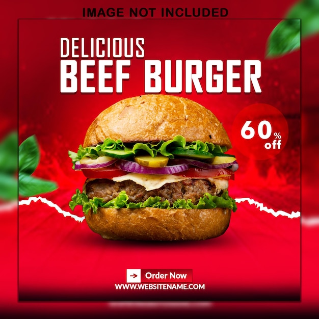 PSD plantilla de publicación de banner de redes sociales de deliciosa hamburguesa food psd premium