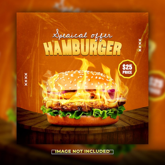 PSD plantilla de publicación de banner de redes sociales de hamburguesa