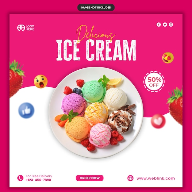 Plantilla de publicación cuadrada de Instagram de banner de redes sociales de helado