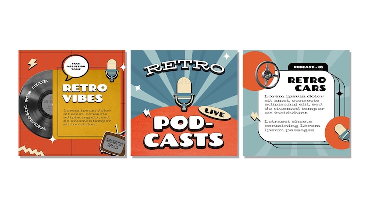 PSD plantilla de publicación digital de podcast retro