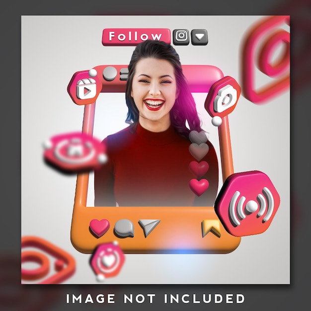 plantilla de publicación de feed de instagram con conjunto de iconos de renderizado 3d