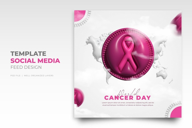 Plantilla de publicación de feed de redes sociales de instagram del día mundial contra el cáncer