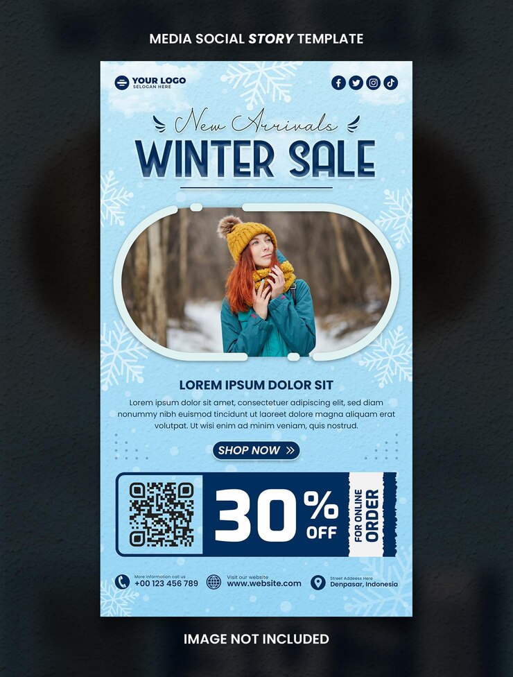 PSD plantilla de publicación de historia de redes sociales especial de invierno de moda azul