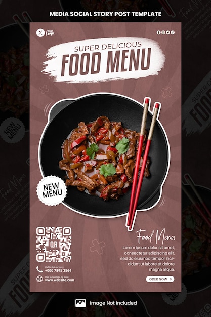 Plantilla de publicación de historia social de medios de menú de restaurante de comida y bebida