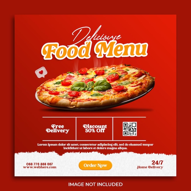 plantilla de publicación de instagram de banner de menú de comida rápida