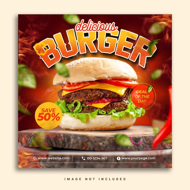 Plantilla de publicación de instagram de banner de redes sociales de comida deliciosa de hamburguesa especial psd