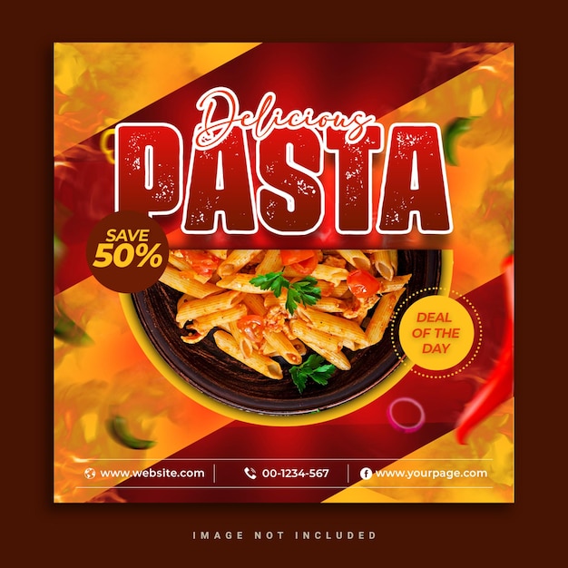 PSD plantilla de publicación de instagram de banner de redes sociales de comida de pasta deliciosa especial psd