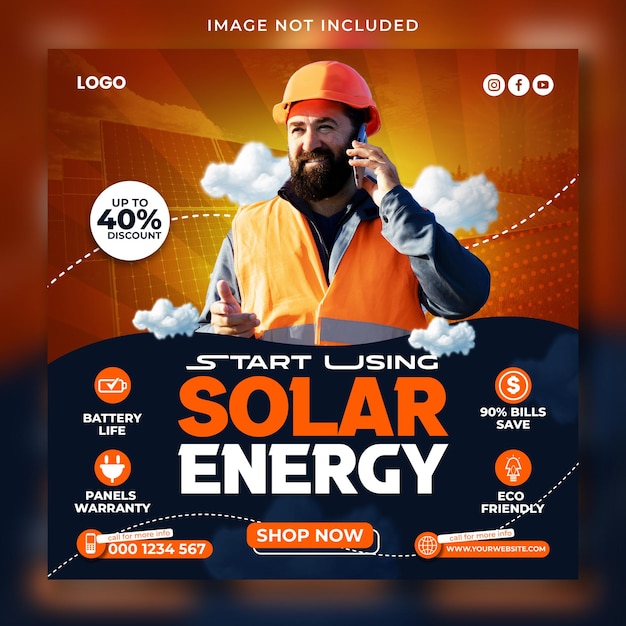 PSD plantilla de publicación de instagram y banner de redes sociales energía solar