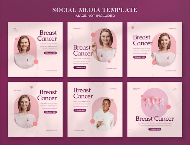 Plantilla de publicación de instagram y banner de redes sociales del Mes de Concientización sobre el Cáncer de Mama