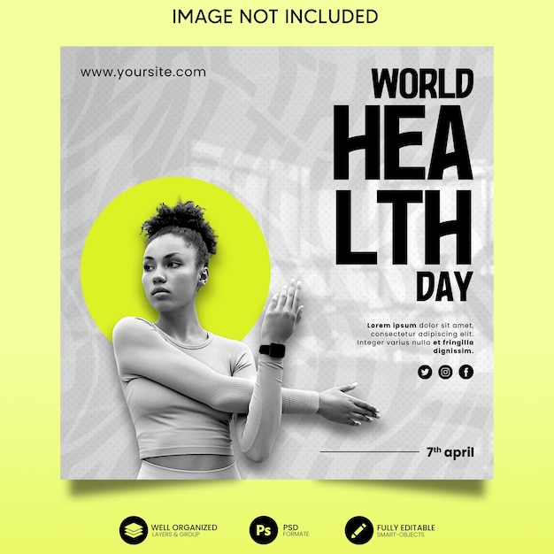 PSD plantilla de publicación de instagram de celebraciones del día mundial de la salud