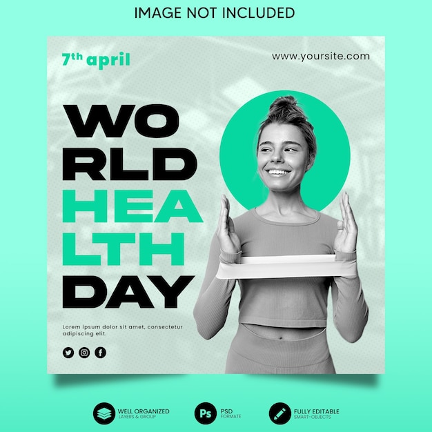 PSD plantilla de publicación de instagram de celebraciones del día mundial de la salud