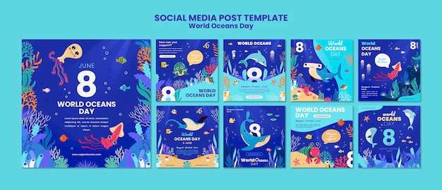 PSD plantilla de publicación de instagram del día mundial del océano