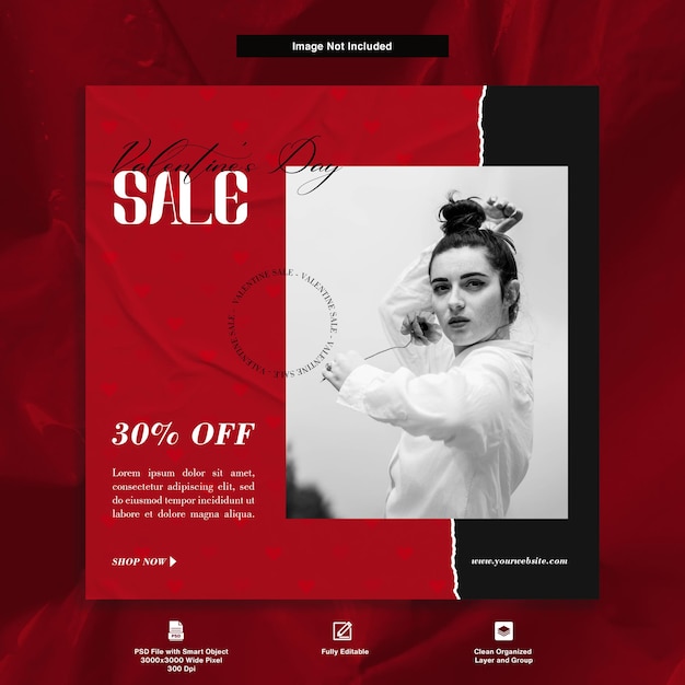 Plantilla de publicación de instagram de diseño rojo de venta de día de san valentín