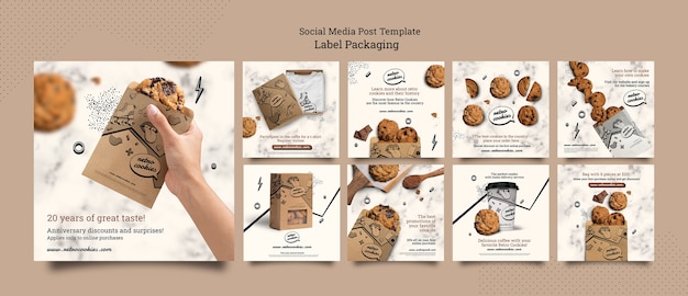 Plantilla de publicación de instagram de empaque de galletas de diseño plano