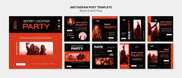 PSD plantilla de publicación de instagram de evento rave