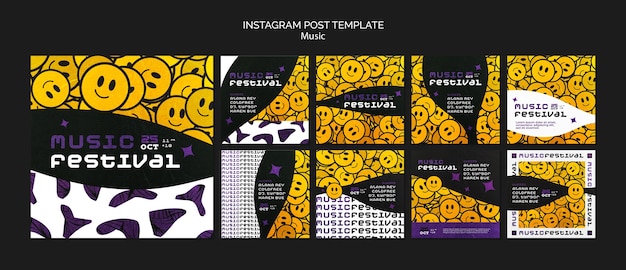 PSD plantilla de publicación de instagram de festival de música