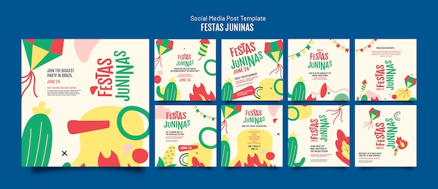 PSD plantilla de publicación de instagram de festividades juninas de diseño plano