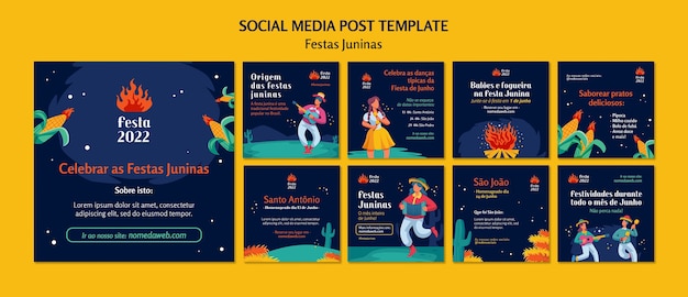 Plantilla de publicación de instagram de festividades juninas de diseño plano