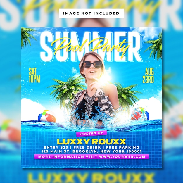 Plantilla de publicación de instagram de flyer de fiesta en la piscina de verano