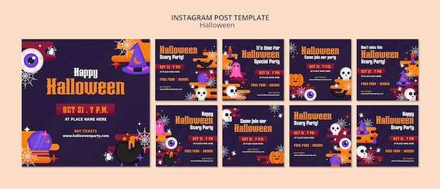 Plantilla de publicación de instagram de halloween de diseño plano