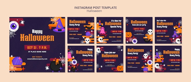 PSD plantilla de publicación de instagram de halloween de diseño plano