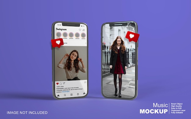 Plantilla de publicación de instagram en maqueta de teléfono móvil