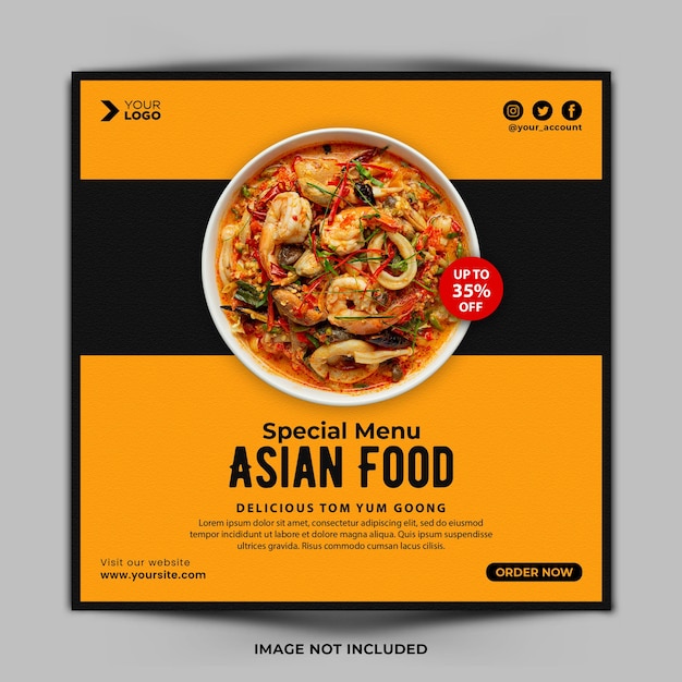 PSD plantilla de publicación de instagram de menú de comida asiática