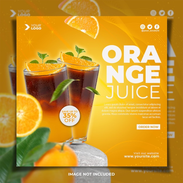 Plantilla de publicación de Instagram de menú de jugo de naranja