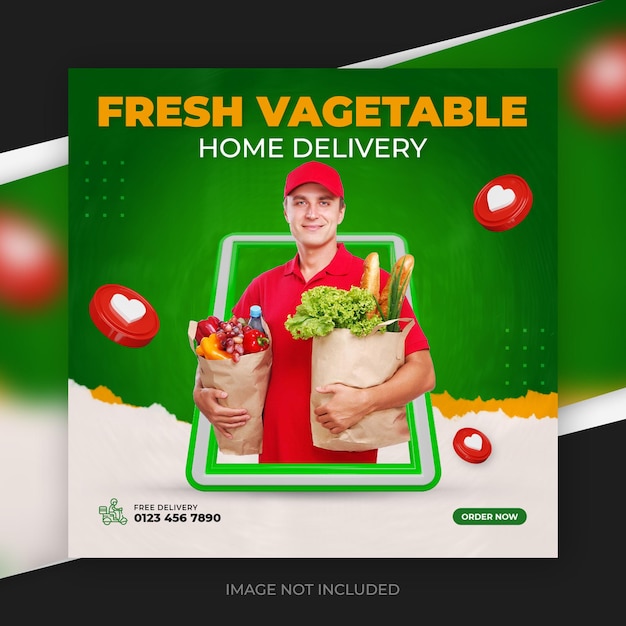 PSD plantilla de publicación de instagram o facebook de entrega de vegetales frescos en redes sociales