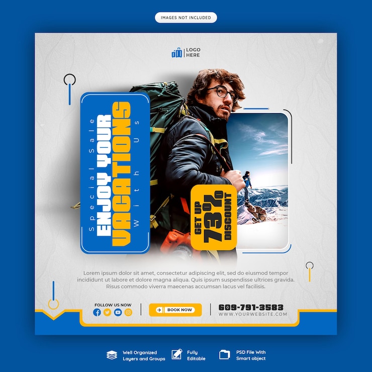 Plantilla de publicación de Instagram o publicación de redes sociales de viajes y turismo