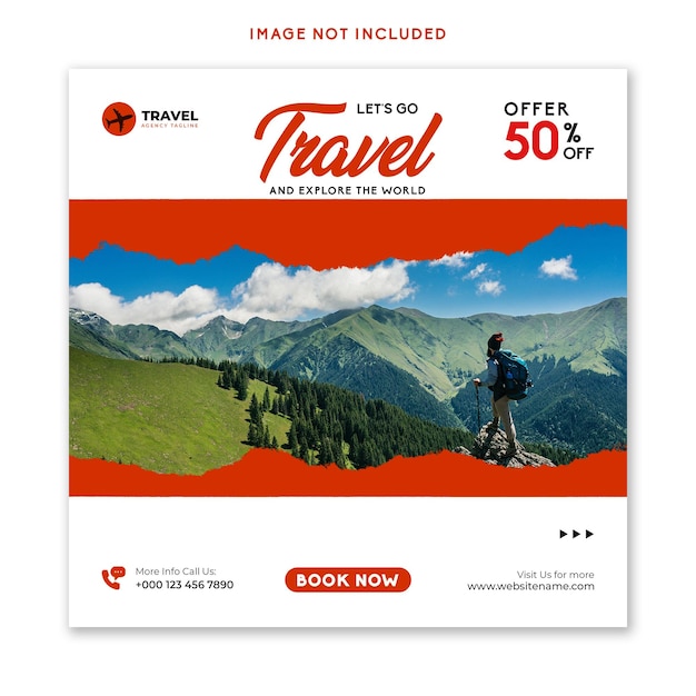 Plantilla de publicación de instagram o publicación en redes sociales de viajes turísticos