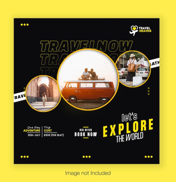 PSD plantilla de publicación de instagram o de redes sociales para viajes y turismo